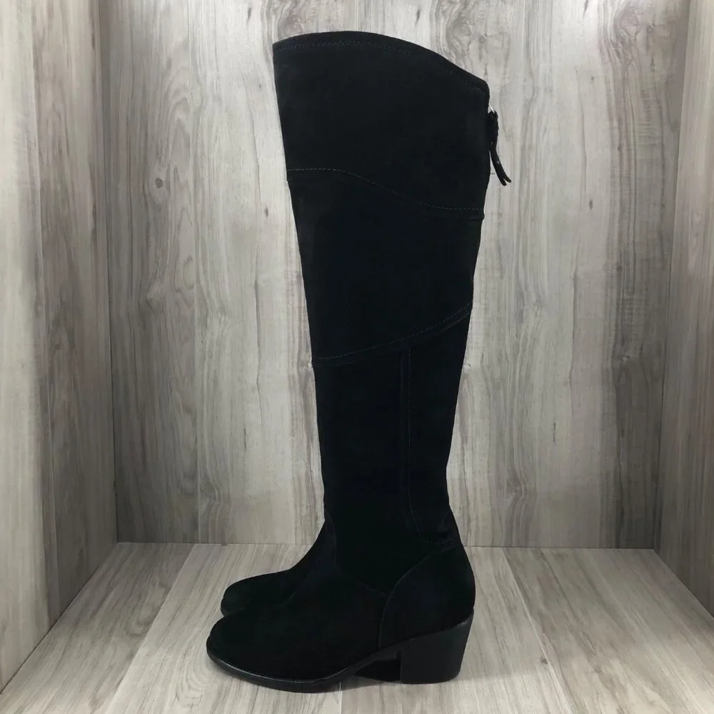 Alberto Fermani OTK Boots Womens EU 37 Black Suede Pull On Over the Knee